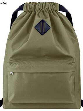 Drawstring Backpack Nylon Gym Bag with Front & Side Pockets